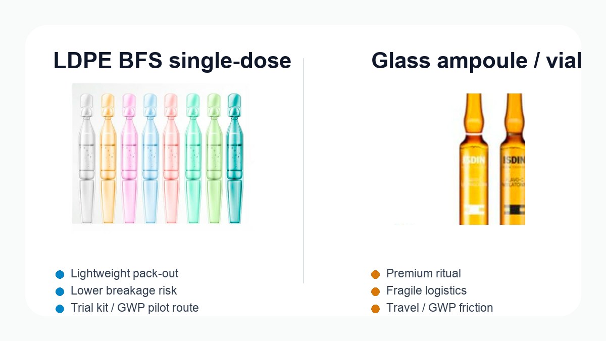 Owned LDPE BFS single-dose ampoule formats used for glass ampoule alternative pilot review