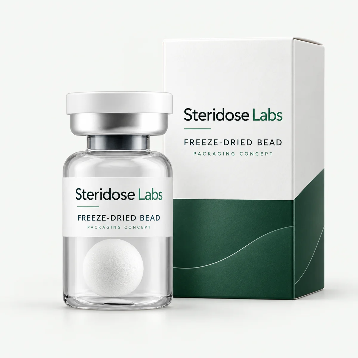 Steridose Labs freeze-dried bead and carton packaging concept